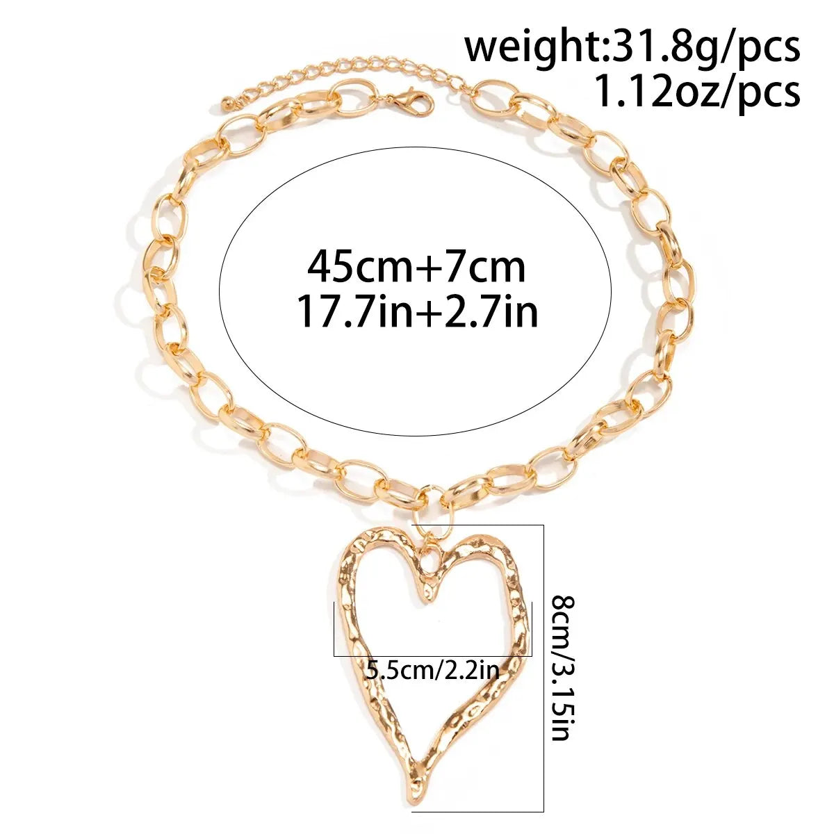 Hip Hop Punk Gold Color Love Heart Pendant Necklace for Women Exaggerated Hollow Out Thick Chain Chokers Y2K Jewelry Accessories