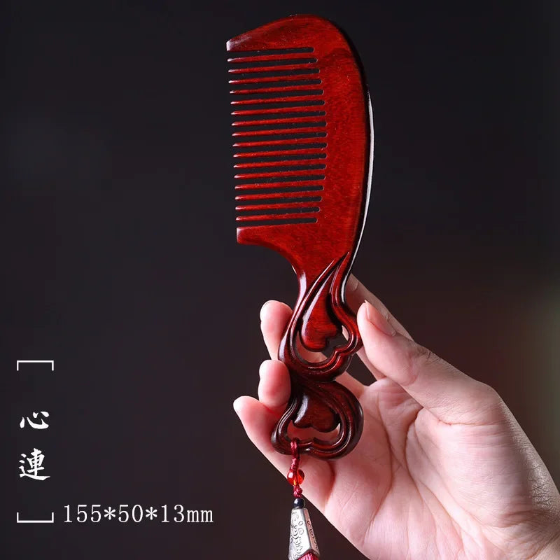 Natural Rhinoceros Horn Small Leaf Red Sandalwood Carved Wood Comb Retro Style Massage Comb Gifts with comb - KIMLUD