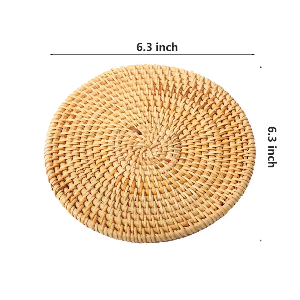 KIMLUD, Rattan Weave Cup Mat Set Drink Coasters Round Pot Pad Table Dish Placemat Home Table Decoration Insulation Handmade Coffee Mat, KIMLUD Womens Clothes