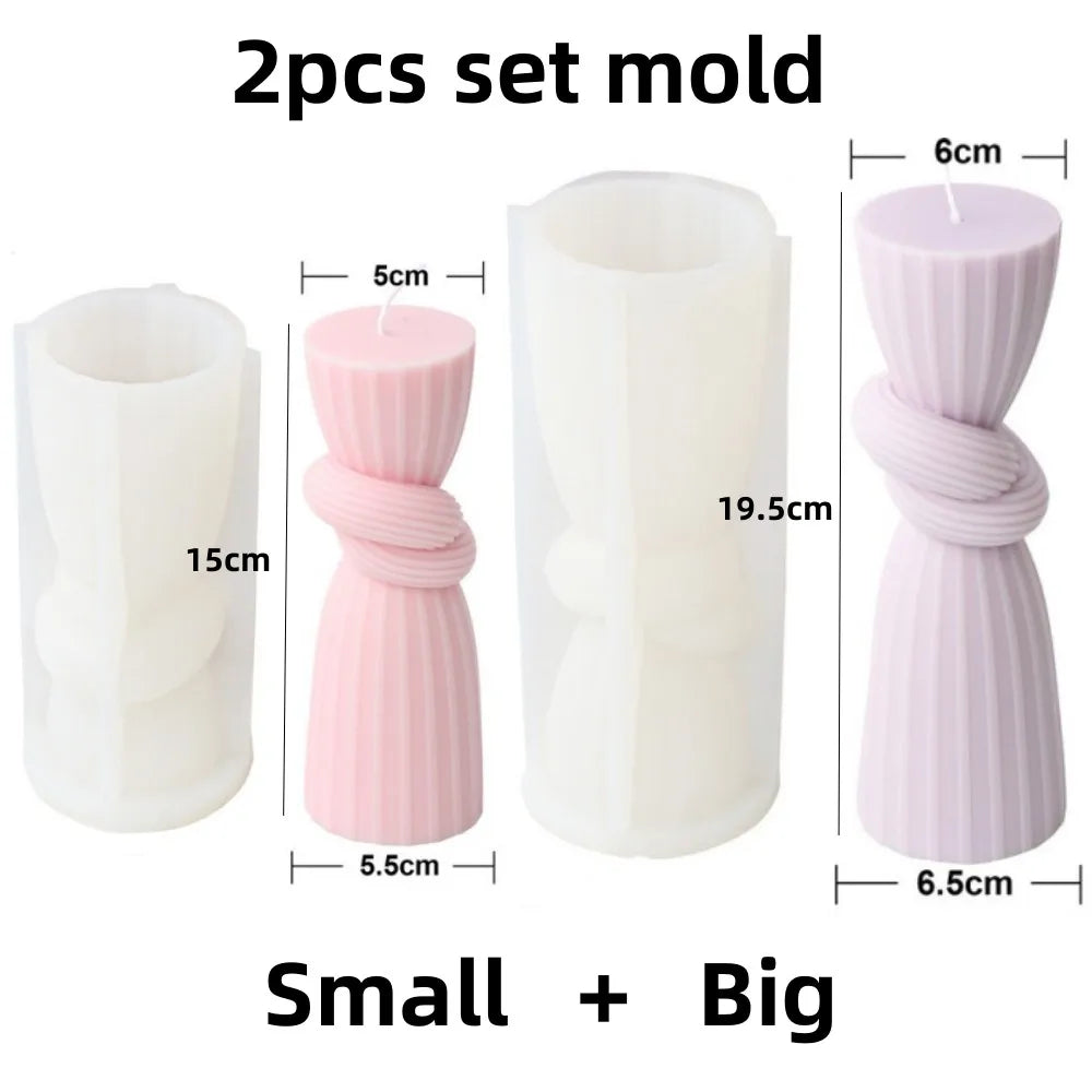 KIMLUD, Upgraded Knot Cylindrical Candle Silicone Mold Bow Knot Stripe Cylindrical Candle Mold Vase Shape Candle Acrylic Plastic mold, 2pcs set new mold, KIMLUD APPAREL - Womens Clothes