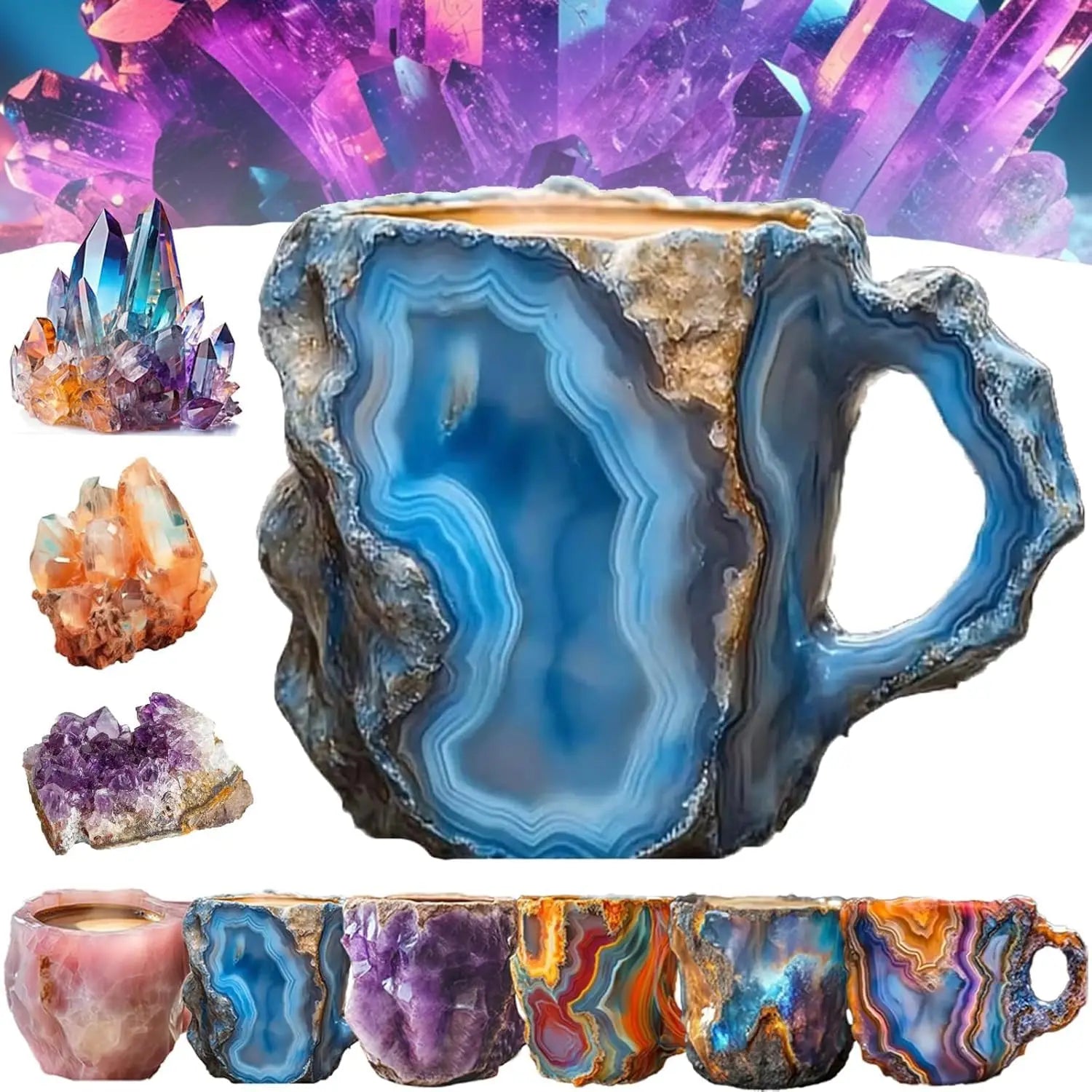 KIMLUD, Mineral Crystal Coffee Mug, 2024 New Multi Colour Natural Mineral Crystal Coffee Mug, Colourful Elegant Birthday Gift for Home, KIMLUD Womens Clothes