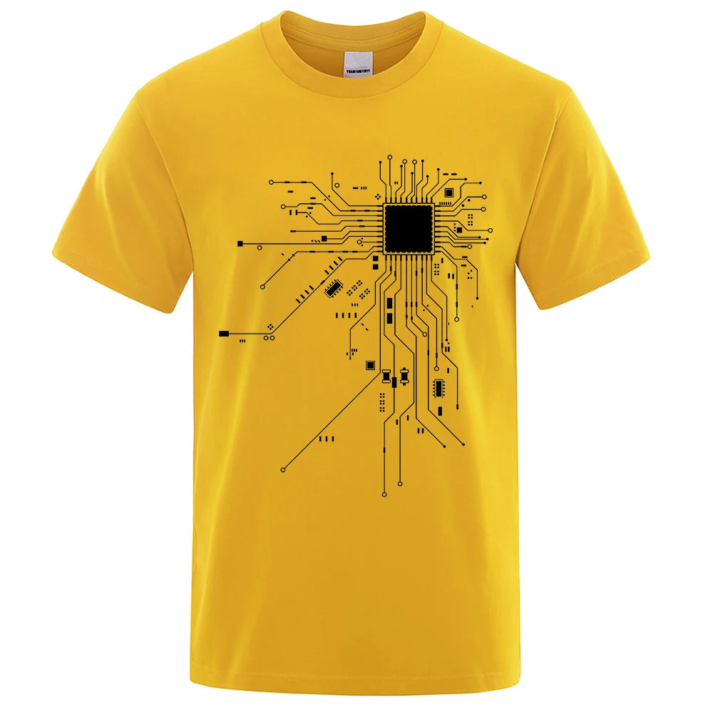 KIMLUD, CPU Processor Circuit Diagram T Shirt Men Summer Cotton T-shirt Men's Funny Tops Fashion Tees Homme Brand Unisex Clothes C99, Yellow / XXXL, KIMLUD APPAREL - Womens Clothes