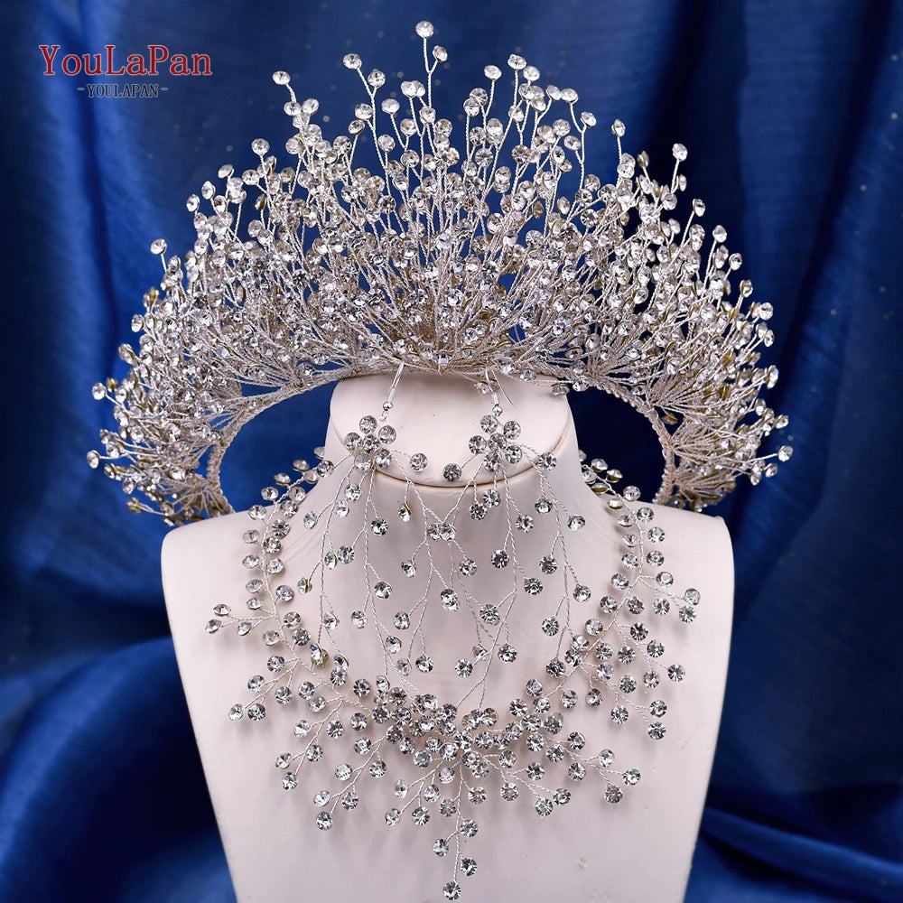 KIMLUD, TOPQUEEN Luxury Bridal Crown Rhinestones Tiaras Bride Headband Wedding Hair Accessories Pageant Diadem Women Headdress HP193P, KIMLUD Womens Clothes