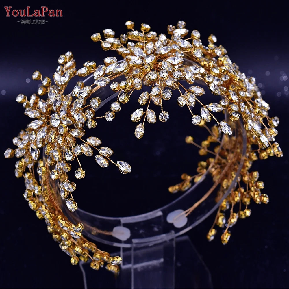 YouLaPan HP389 Bridal Tiara Rhinestone Woman Headband Wedding Hair Accessory Pageant Headwear Silver Gold Color Bride Headpiece