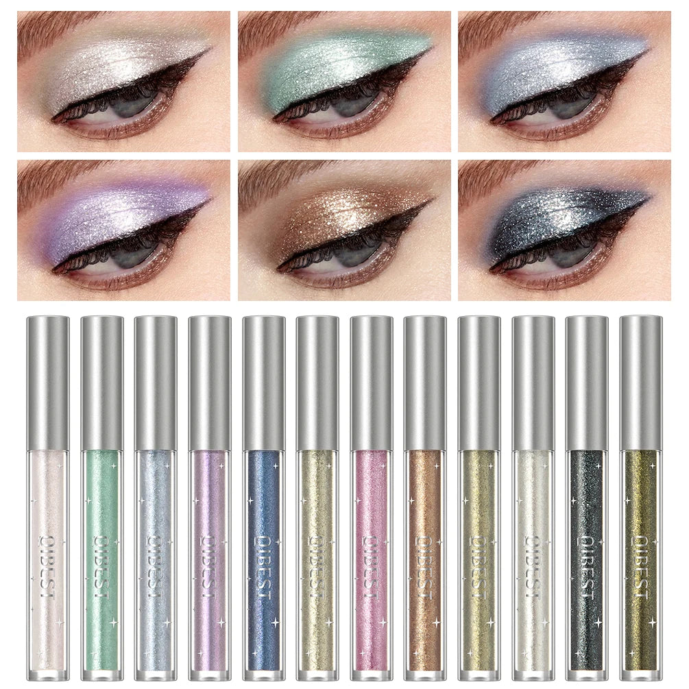 QIBEST Liquid Eyeshadow Sticker Cosmetics Shadows Pencil Eyeliner Quick-drying Glitter Shimmer Eyeshadow Pen Outline Eye Makeup