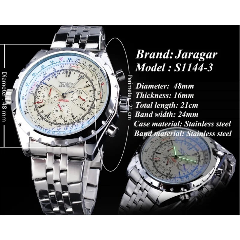 JARAGAR 212 Fashion Men's Automatic Mechanical Watch Waterproof Stainless Steel Calendar Luminous Luxury Business Man Watches