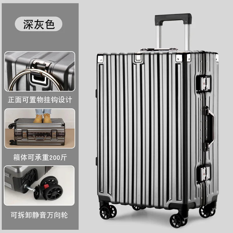 20inch 22inch 24inch 26inch Large Capacity Luggage Aluminum Frame Reinforced Anti-Collision Trolley Case Password Box Casual Suitcase Silent Wheel - KIMLUD