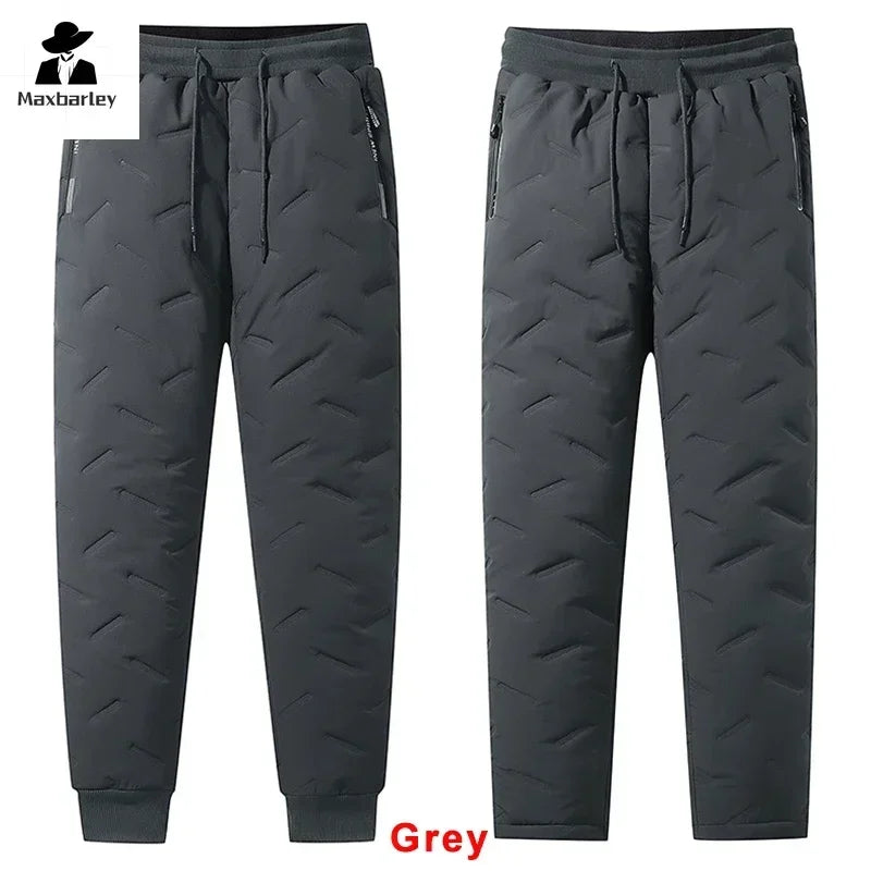 Winter Zip Pockets Thicken Fleece Sweatpants Men Joggers Black Grey Down Cotton Warm Pants Male Water Proof Thermal Trousers 7XL