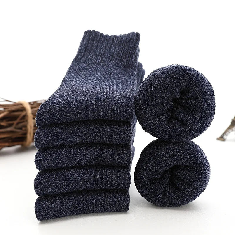 KIMLUD, 5pair Winter Thick Socks Men Super Thicker Solid Sock Striped Merino Wool Rabbit Socks Against Cold Snow Russia Winter Warm Sock, style 01 navy, KIMLUD APPAREL - Womens Clothes