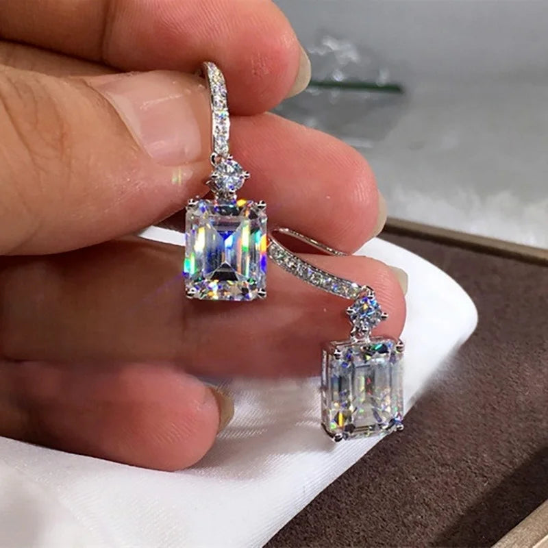 KIMLUD, Luxury Fashion Silver Color Inlaid Zircon Stones Drop Earrings for Women Wedding Bridal Engagement Earring Jewelry Gift, KIMLUD Womens Clothes