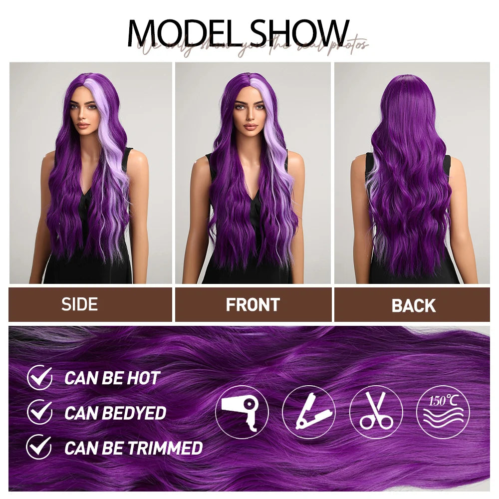 oneNonly Long Purple Wig Synthetic Wigs for Women Wave Cosplay Party Halloween Wig High Quality Hair