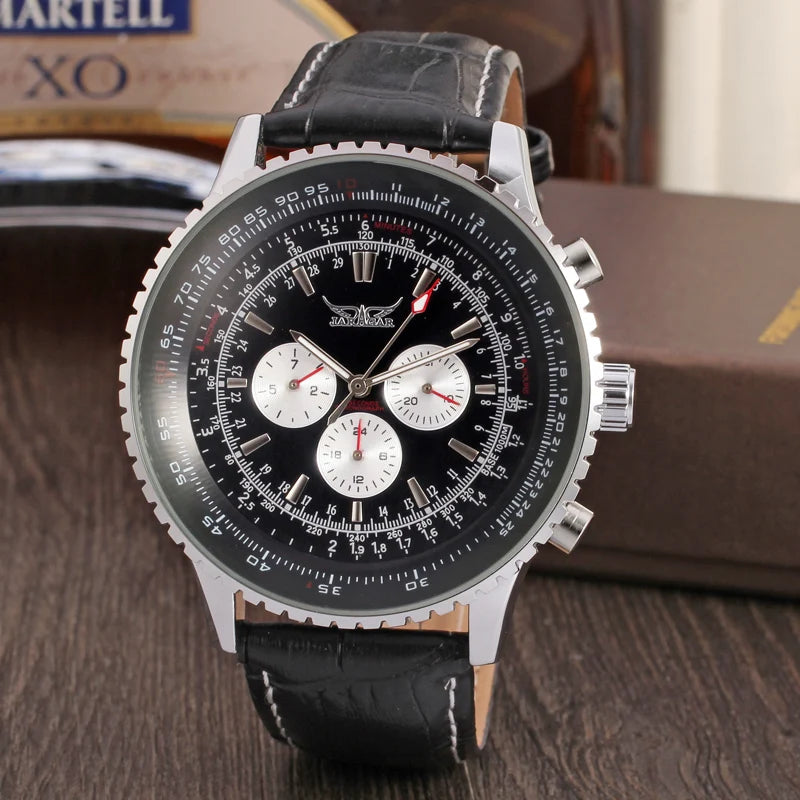 JARAGAR Original Replica Big Dial Multifunctional Automatic Man Watch Leather Vintage Mechanical Waterproof Male Wrist Watches - KIMLUD