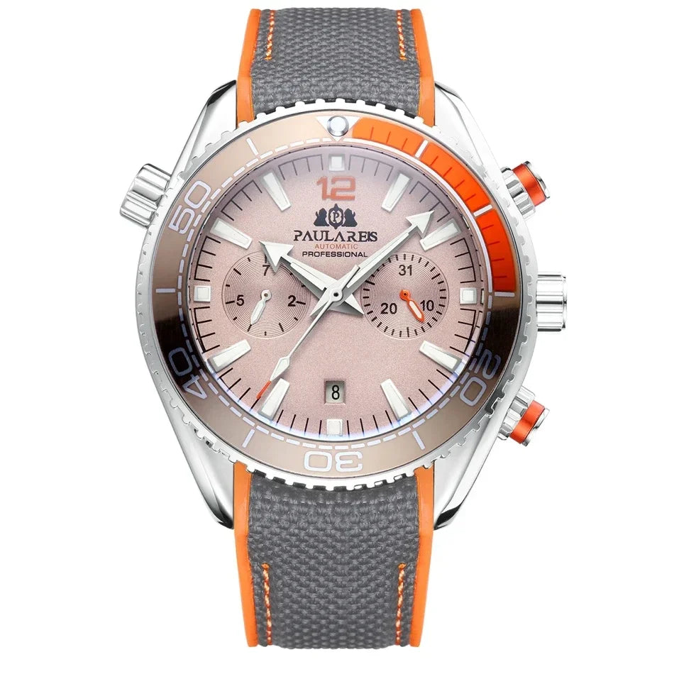Automatic Watch for Men Mechanical Canvas Rubber Strap Orange Blue Red Multifunction Date Month Reloj Hombre Baratos