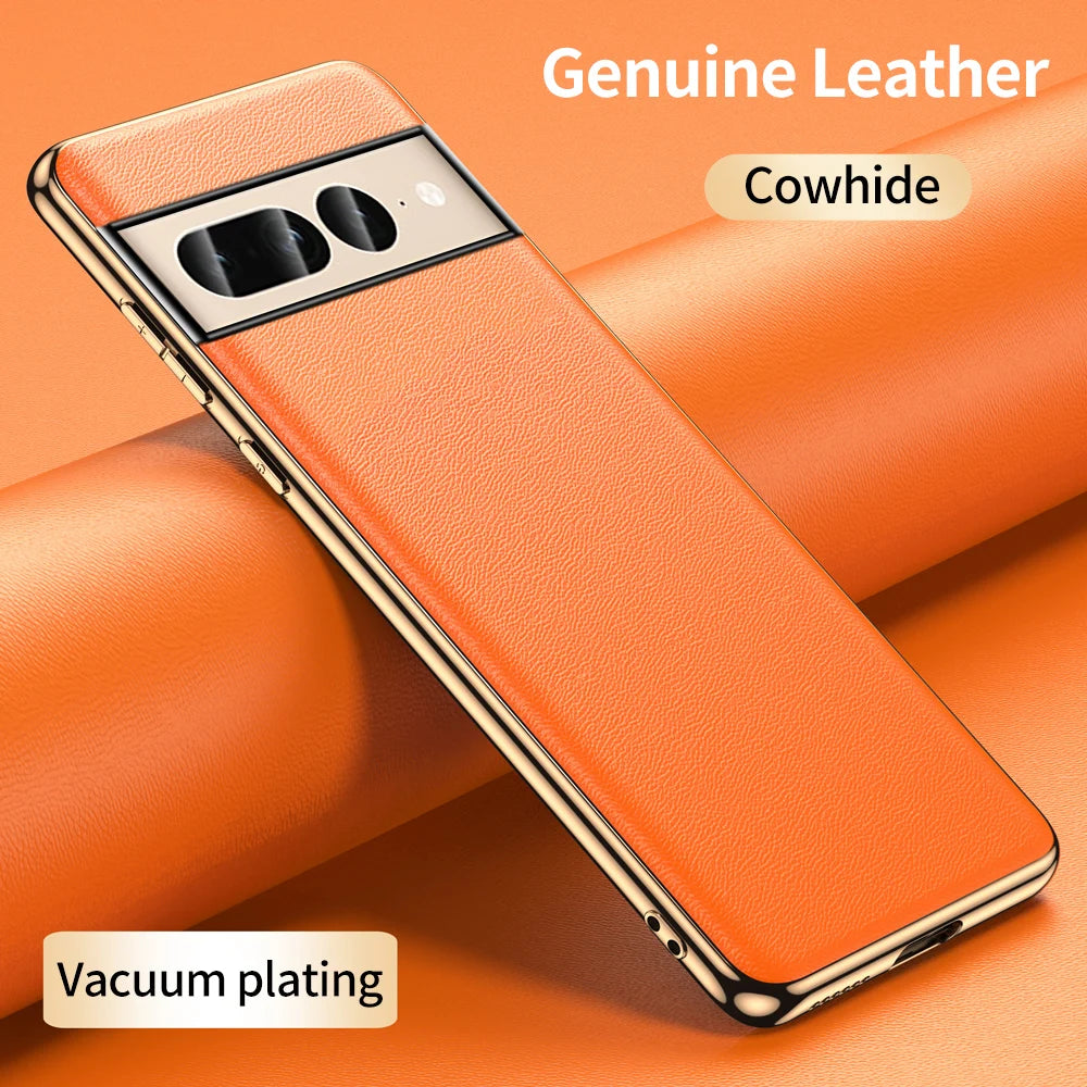 KIMLUD, Genuine Cowhide Leather Phone Case for Google Pixel 9 Pro XL 8 7 6 Pro 7A 6A Luxury Plating Shockproof Full Protection Cover, KIMLUD Womens Clothes