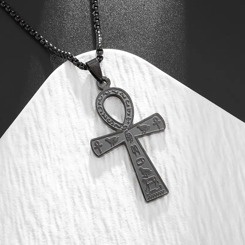 KIMLUD, Fashion Classic Vintage Egypt Ancient Ankh Cross Pendant Necklace for Men Trend Punk Women Glamour Jewelry, AL18762-Black, KIMLUD APPAREL - Womens Clothes