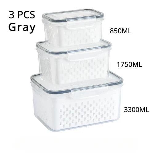 Refrigerator Preservation Storage Box Drain Basket Storage Containers Sealed Box Vegetable and Fruit Food Grade Drain Box