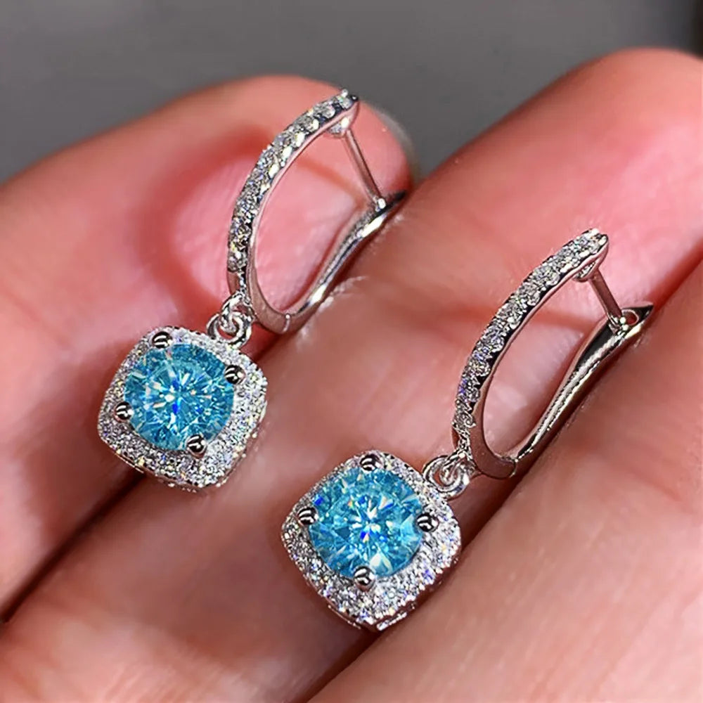 KIMLUD, Lihong Full Paved Crystal CZ Hoop Earrings for Women Dazzling Accessories Wedding Party Delicate Birthday Gift Statement Jewelry, E2911 Blue, KIMLUD APPAREL - Womens Clothes