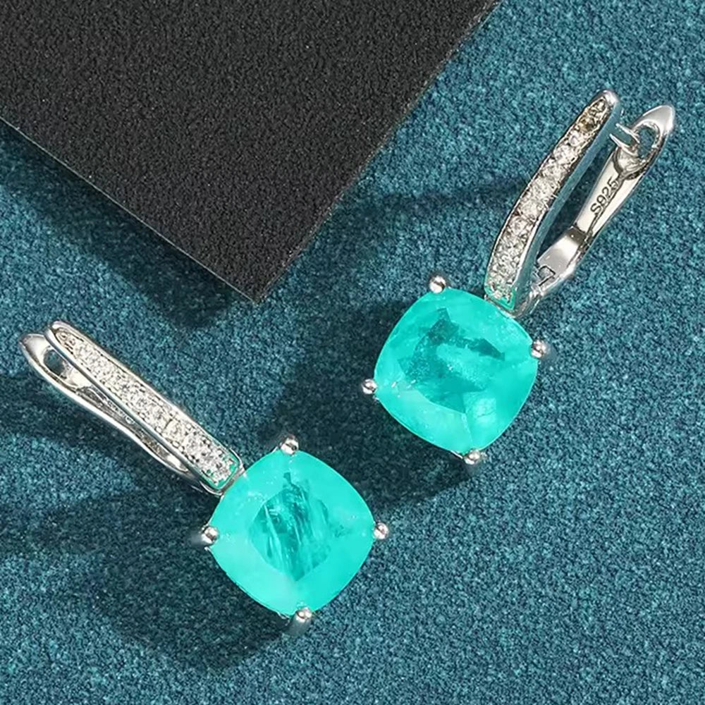 KIMLUD, KQDANCE 925 Sterling SIlver Cushion Cut Paraiba Tourmaline Gemstone Drop Earrings with Green Blue Stones Fine Jewelry For Women, KIMLUD Womens Clothes