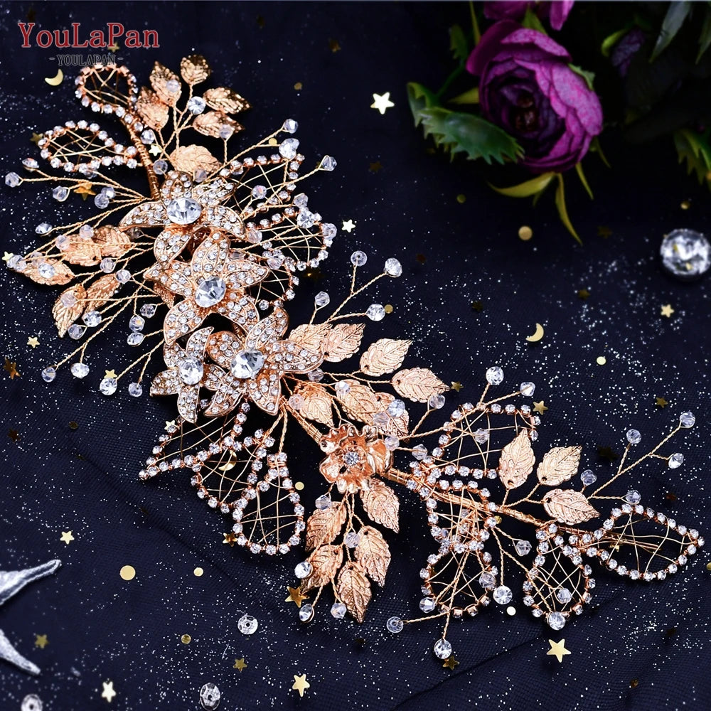 TOPQUEEN HP254 Bridal Side Clip Wedding Tiara Bridal Hairpins Handmade Rhinestone Women Headwear Alloy Flower Bride Headdress