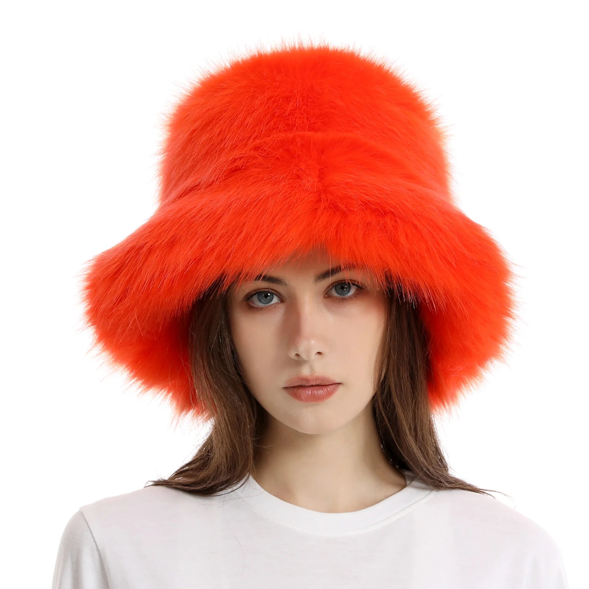 Red plush Bucket hat women's elegant autumn and winter fur bamboo hat Korean version advanced thermal cap cap 2023 large size