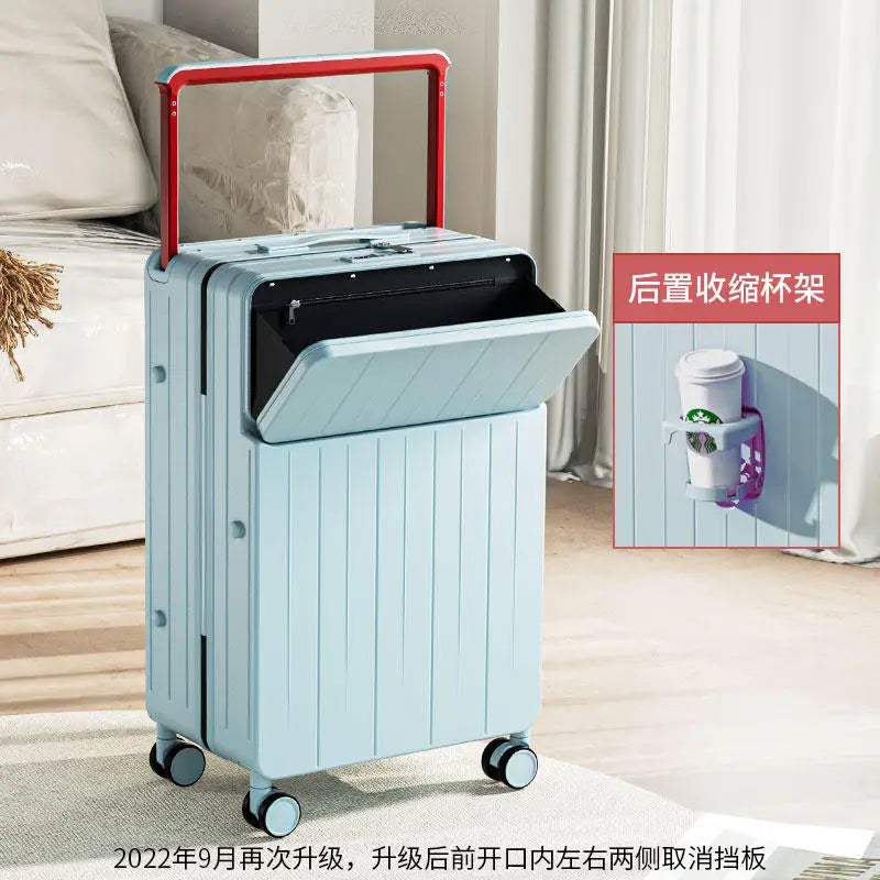 Wide pull rod suitcase 20"22"24"26 Inch multifunctional pull rod box front opening password travel luggage boarding Travel box - KIMLUD