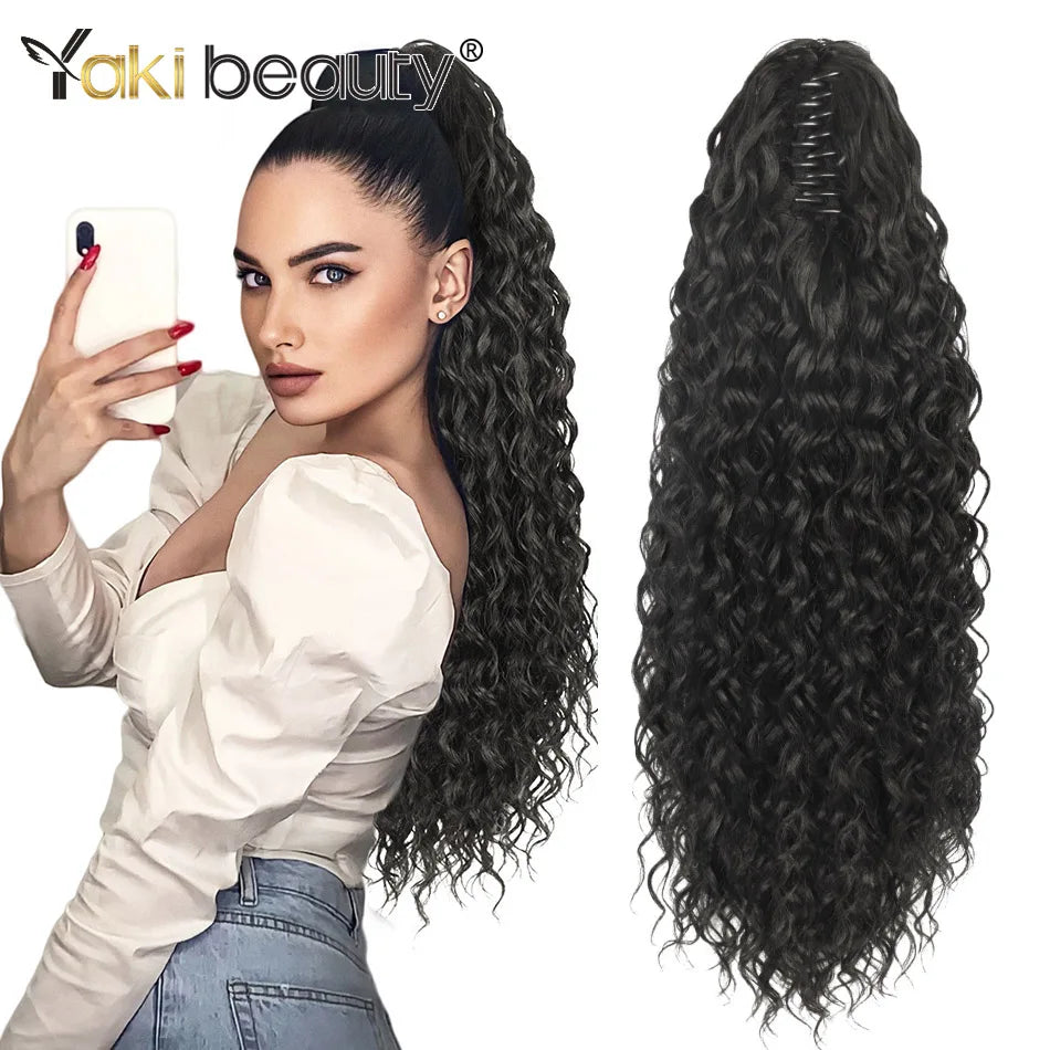 Synthetic Long Kinky Curly Ponytail 24inch Drawstring Ponytail Chip-In Hair Extension MT4/27# Wrap Around Ponytail