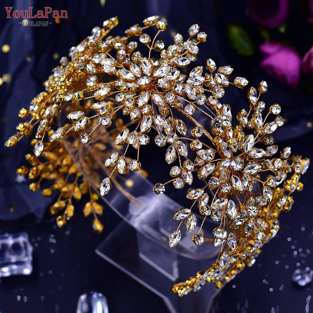 YouLaPan HP389 Bridal Tiara Rhinestone Woman Headband Wedding Hair Accessory Pageant Headwear Silver Gold Color Bride Headpiece