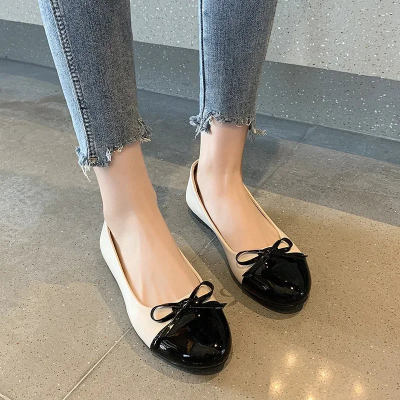 Ballerina Women's Flat Shoes Comfort Non-slip Ladies Loafers Leather Flats Elegant Bowknot Women's Single Shoes Mother's Shoes