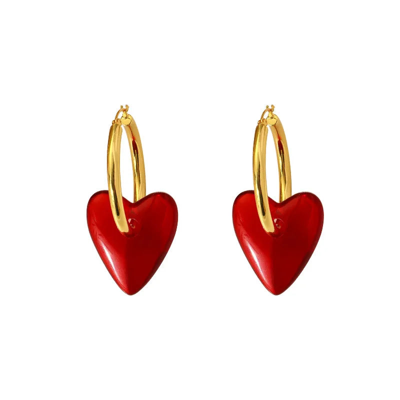 Vintage Red Heart Drop Earrings For Women Personality Big Hoop Earrings Women's Accessories Jewelry