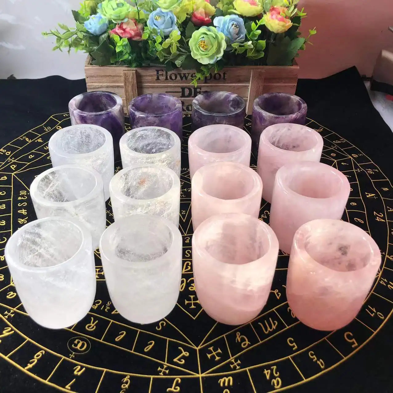 Natural Crystal Amethyst Rose Quartz White Crystal Cup Hand Curved Geode Crystal Tea Coffe Milk Mug Collection Craft Home Decor - KIMLUD