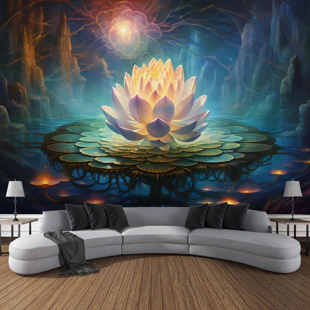 KIMLUD, Meditation Lotus Tapestry Wall Art, Large Tapestry Mural Decoration, Home, Bedroom, Living Room Decoration, KIMLUD Womens Clothes