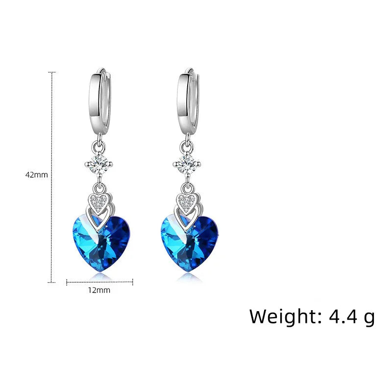 KIMLUD, 925 Sterling Silver Earrings Blue Crystal Heart-Shaped Zircon Earrings For A Woman'S Engagement Charm Jewelry Gift, KIMLUD Womens Clothes