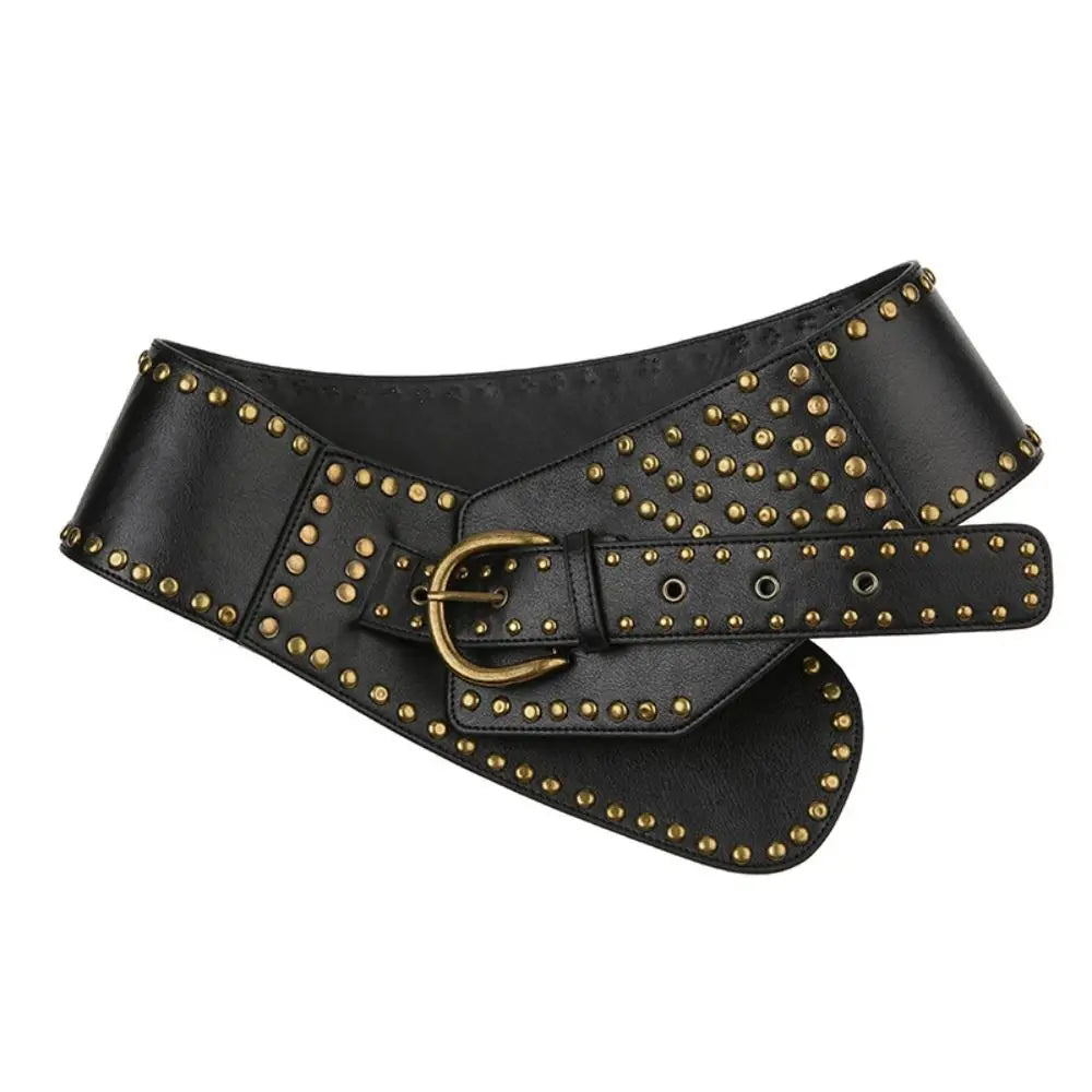 KIMLUD, Punk Style Hollow Asymmetric Belt Harajuku Aesthetic Rivet Streetwear Leather Belt Chic Disc Belt For Women Apparel Accessories, Gold, KIMLUD APPAREL - Womens Clothes