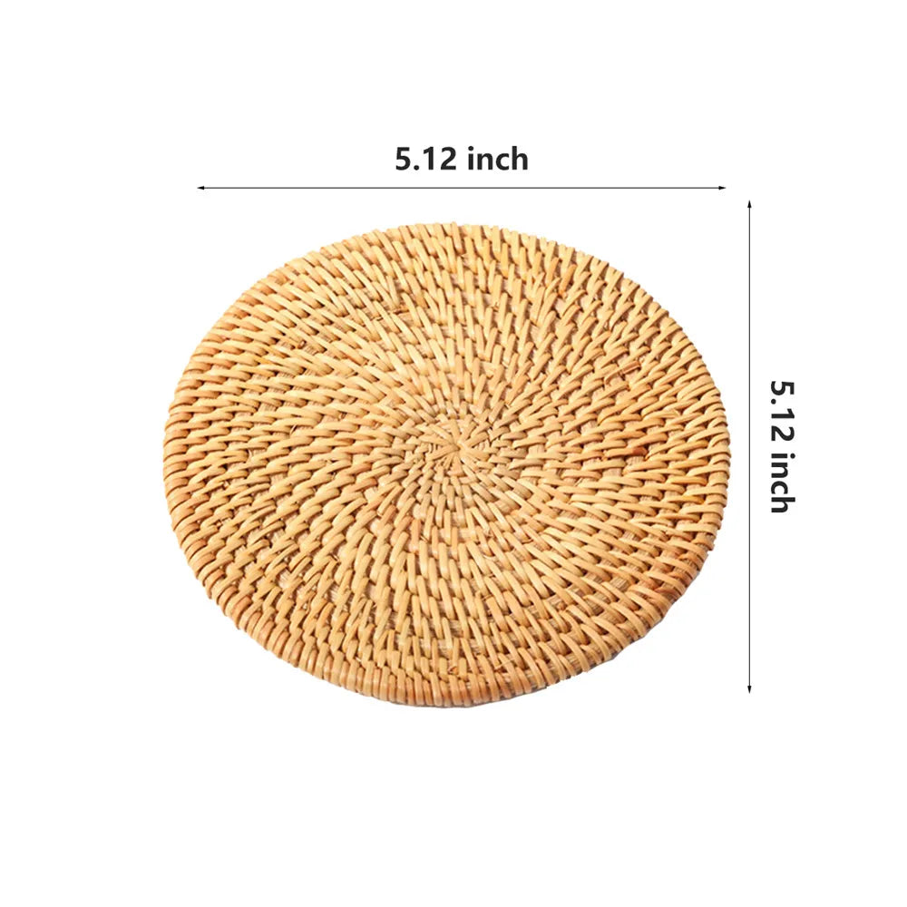 KIMLUD, Rattan Weave Cup Mat Set Drink Coasters Round Pot Pad Table Dish Placemat Home Table Decoration Insulation Handmade Coffee Mat, China / 13cm, KIMLUD APPAREL - Womens Clothes