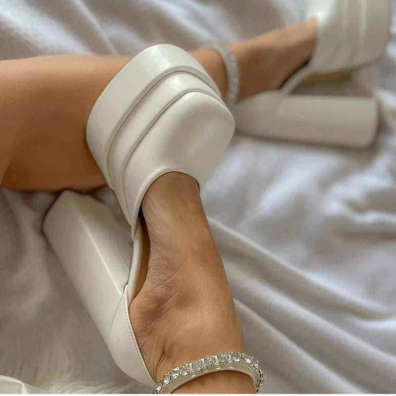 2025 Spring Platform Women Mary Jane Shoes Fashion Crystal Bukle Sexy High Heel Wedding Party Shoes