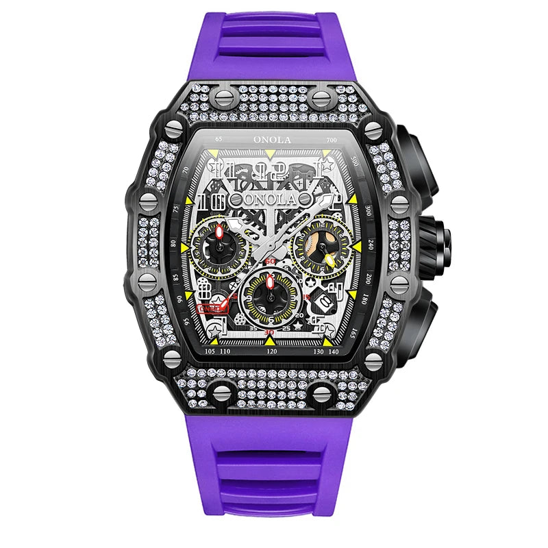 Unique Fashion Design Diamond Inlaid Men's Watch ONOLA Luxury Full-automatic Mechanical Waterproof Tape Watches Men clock
