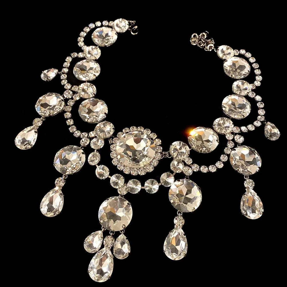 Stonefans Elegant Round Crystal Necklace Earrings Set Women Decoration Exaggerated Rhinestone Bridal Jewelry Sets Wedding Gift