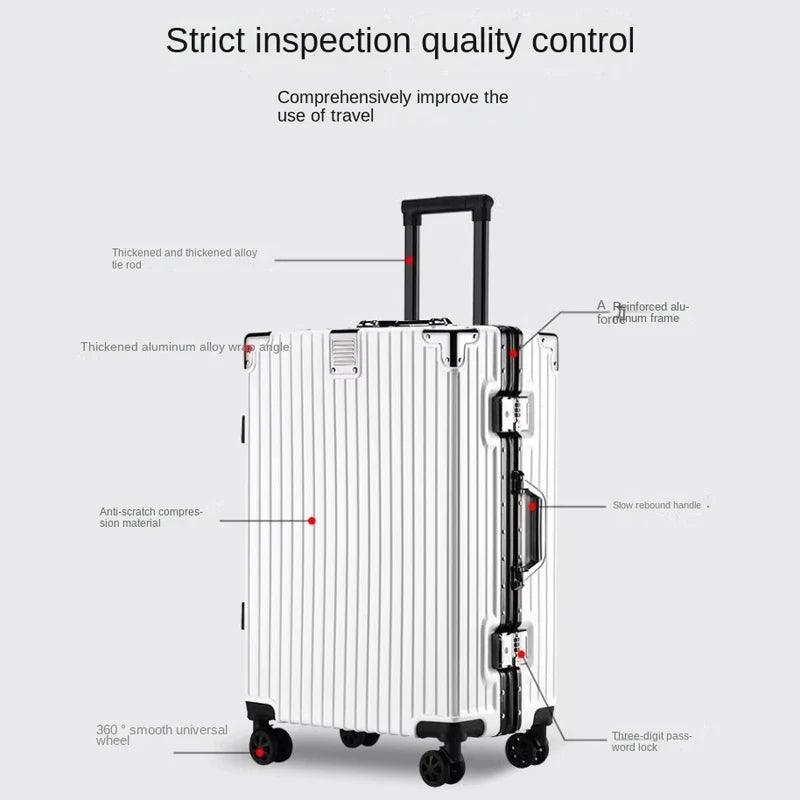 KIMLUD, New Aluminum Frame Suitcase Large Capacity Suitcase on wheels 20/22/24/26/28/30 Inch Trolley Case Password Boarding Box, KIMLUD Womens Clothes