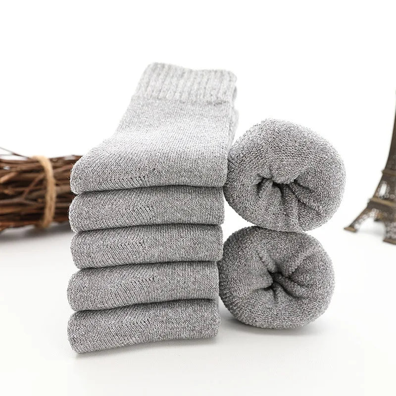 KIMLUD, 5pair Winter Thick Socks Men Super Thicker Solid Sock Striped Merino Wool Rabbit Socks Against Cold Snow Russia Winter Warm Sock, style 01 light grey, KIMLUD APPAREL - Womens Clothes