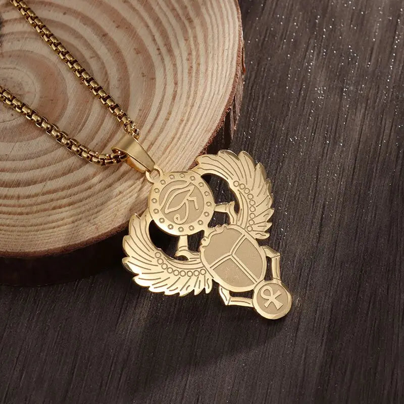 KIMLUD, Fashion Classic Vintage Egypt Ancient Ankh Cross Pendant Necklace for Men Trend Punk Women Glamour Jewelry, AL19526-Gold, KIMLUD APPAREL - Womens Clothes