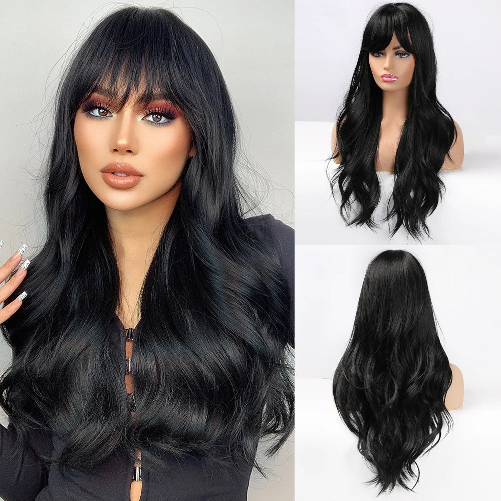 KIMLUD, GEMMA Ombre Brown Blonde Long Straight Synthetic Wigs with Bangs Cosplay Wig for Women High Temperature Natural Fake Hair, LC344-1, KIMLUD APPAREL - Womens Clothes