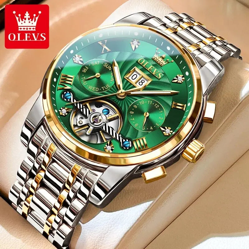 OLEVS 9910 Tourbillon Automatic Watch for Men Luxury Skeleton Men's Mechanical Wristwatch Stainless Steel Top Original Man Watch