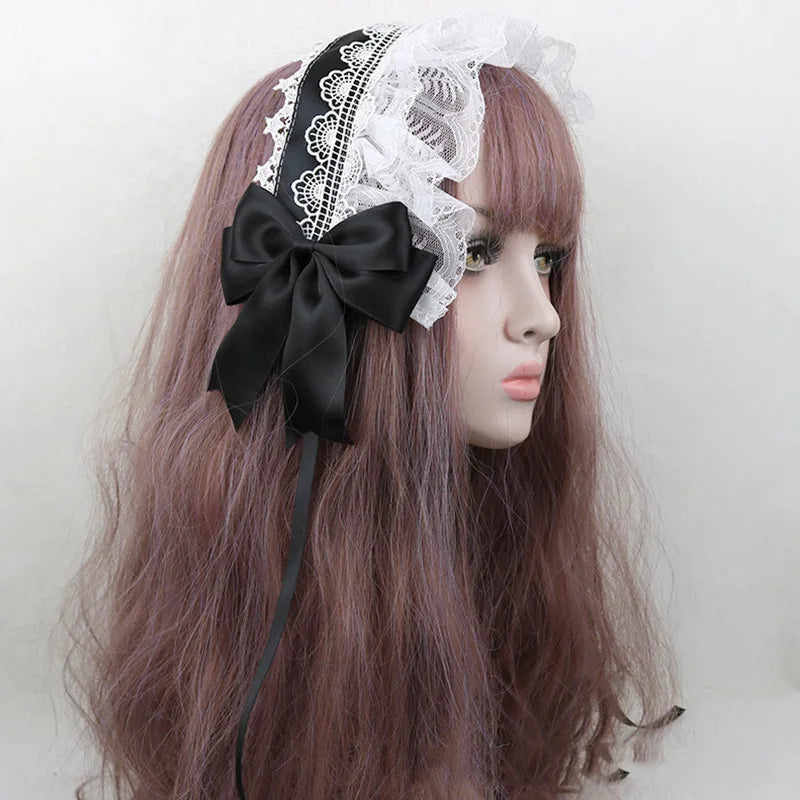 Japanese Lace Bow Ribbon Lolita Headdress Sweet Headband Cute Hair Clips Soft Headpiece Girl Anime Cosplay Hair Accessories