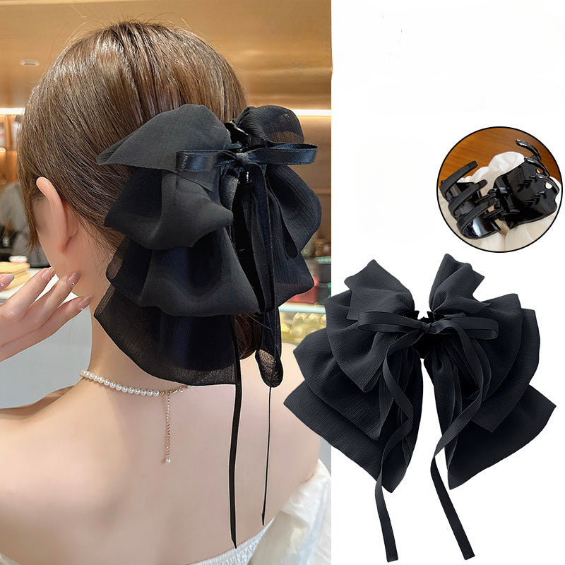 KIMLUD, New Bow Floating Ribbon Grip Clip Girls Elegant Ponytail Braid Claw Clip Retro Luxury Female Hair Card Hair Accessories, KIMLUD Womens Clothes