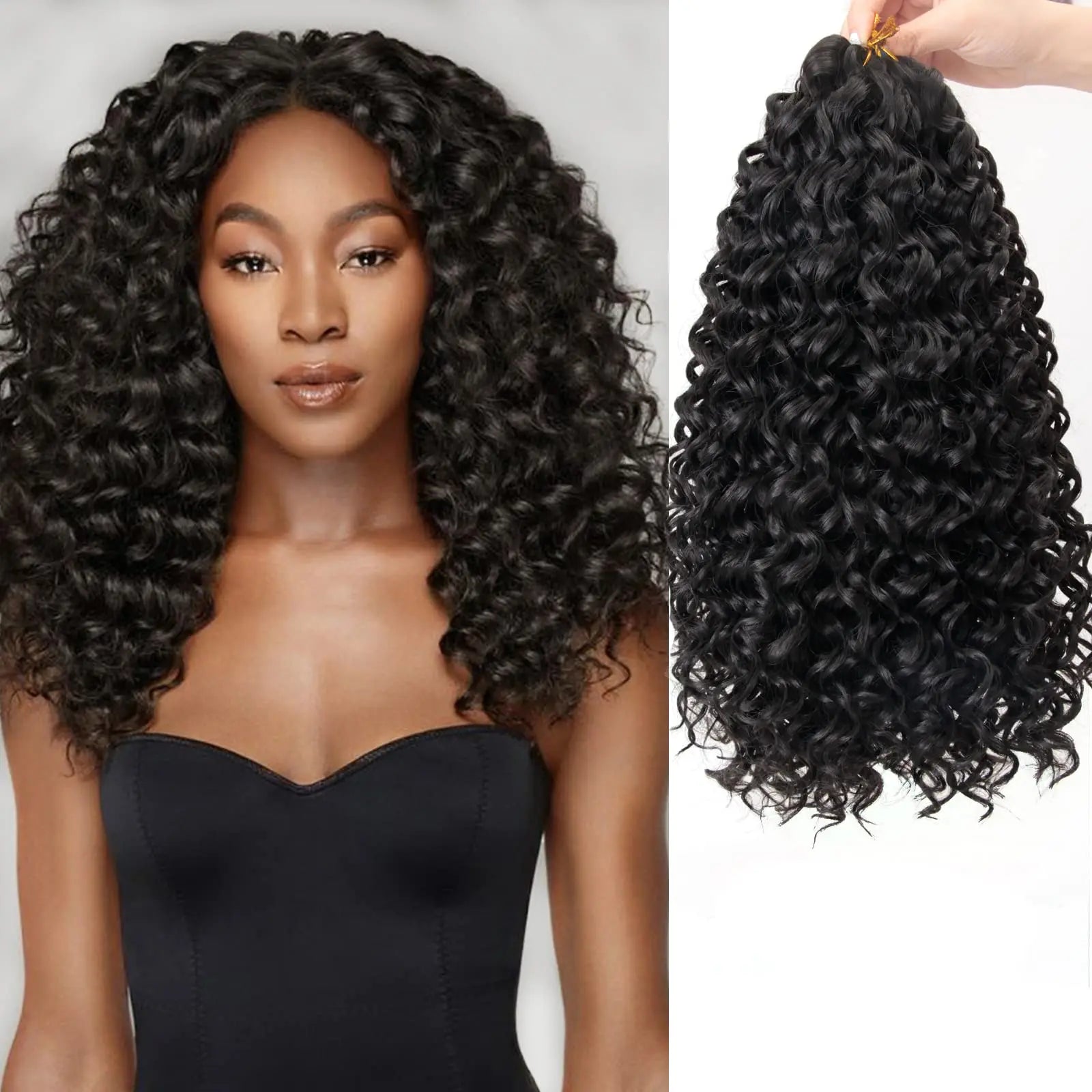 KIMLUD, Crochet hair GoGo Curl for Black Women Short Beach Curl Bohemian Crochet Braids Natural Black Deep Wave Braiding hair Extensions, 1B / 18inches / 1Pcs/Lot, KIMLUD APPAREL - Womens Clothes