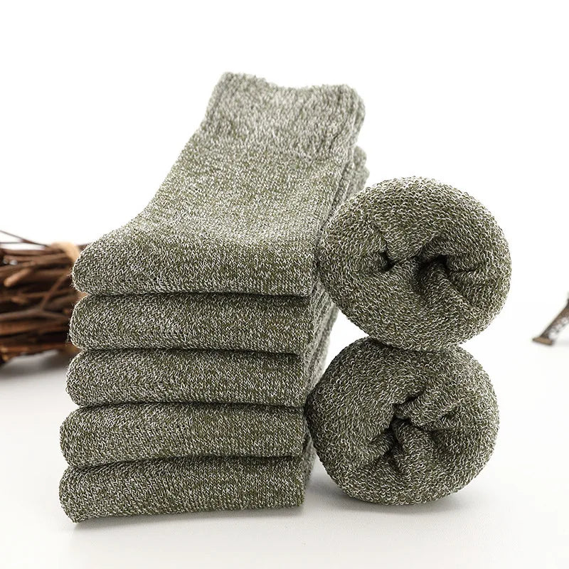 KIMLUD, 5pair Winter Thick Socks Men Super Thicker Solid Sock Striped Merino Wool Rabbit Socks Against Cold Snow Russia Winter Warm Sock, style 01 army green, KIMLUD APPAREL - Womens Clothes