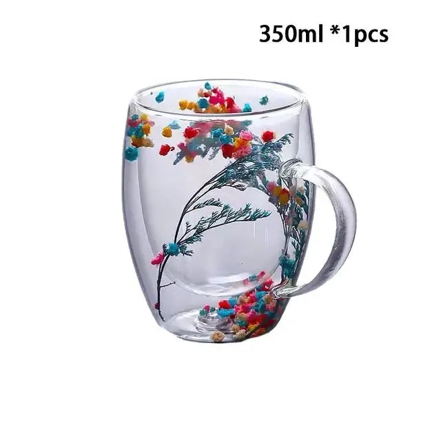 KIMLUD, YWDL 1/2pcs Double Wall Glass Cup With Handle Heat Resistant Tea Coffee Cups Espresso Milk Mug Gift, 1pcs 350ml B / 250-350ml, KIMLUD APPAREL - Womens Clothes