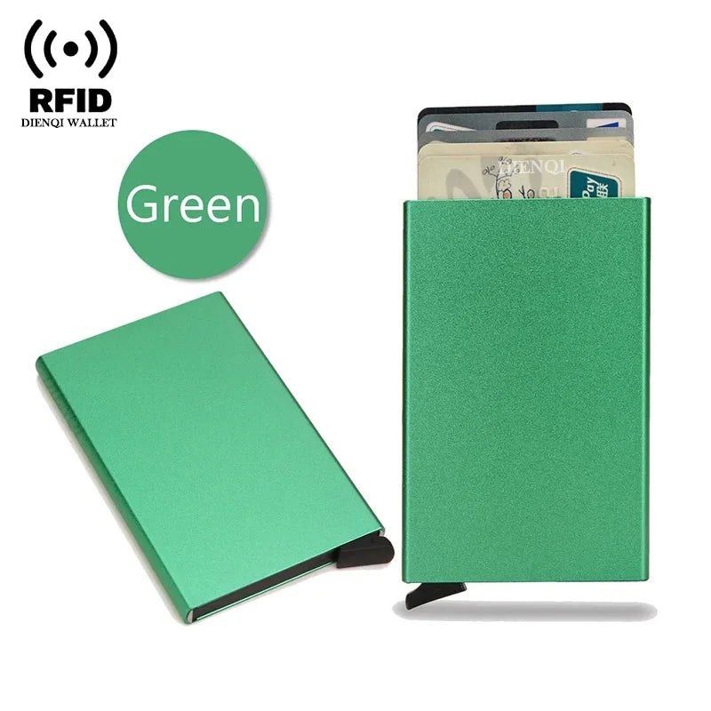 KIMLUD, Rfid Credit Card Holder Metal Thin Slim Smart Wallet Men Women Wallets Pop Up Minimalist Small Black Purse Mini Walets for Men, Green, KIMLUD APPAREL - Womens Clothes