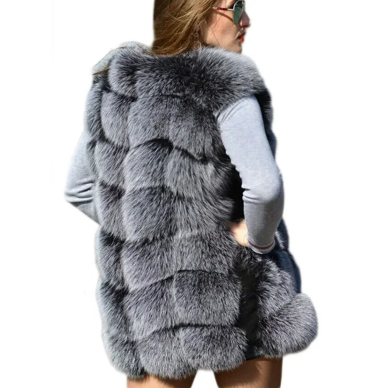 KIMLUD, Faux fur vest 2025 women's jacket spliced fox fur slim vest vest, KIMLUD Womens Clothes