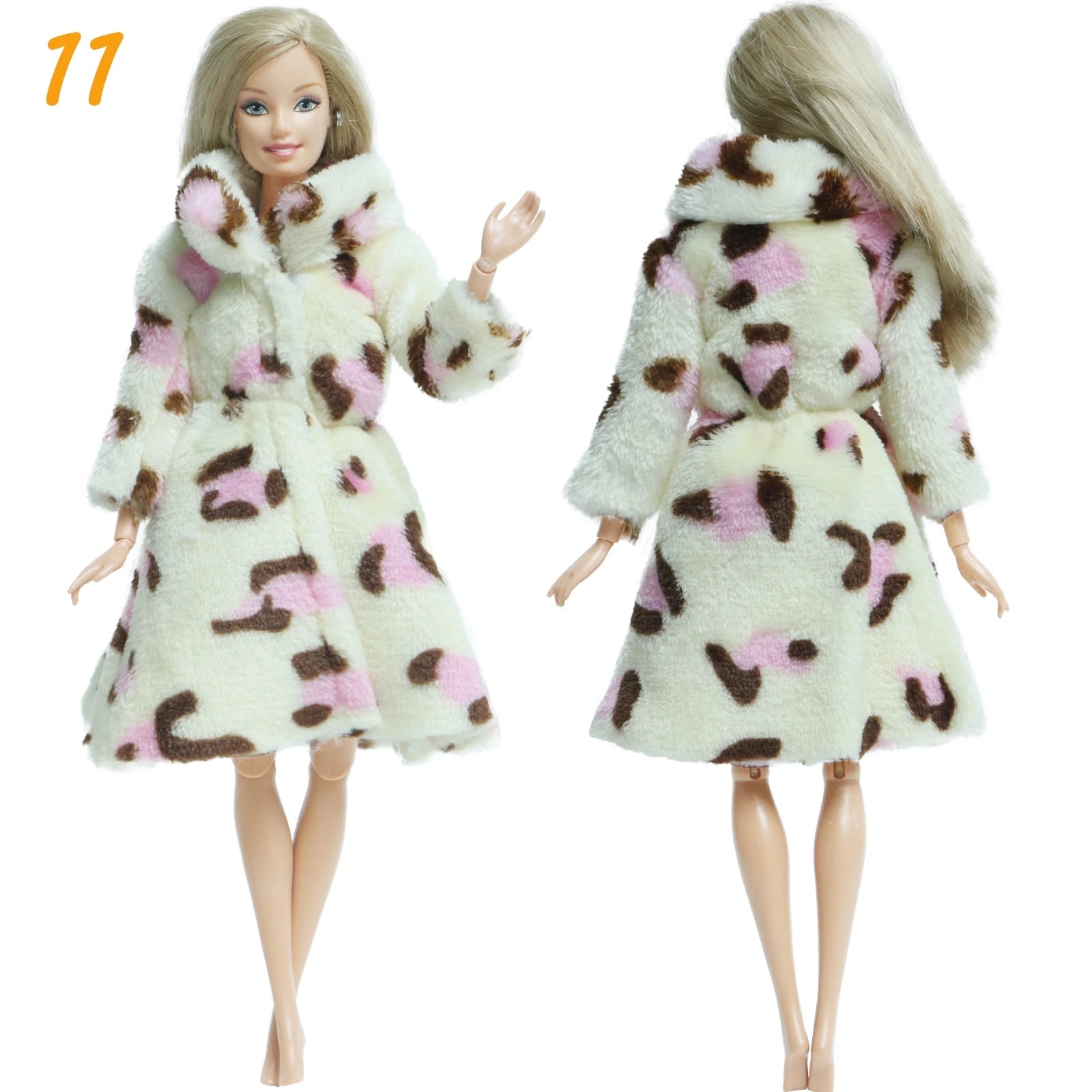 KIMLUD, Multicolor 2 Pcs/Set Long Sleeve Soft Fur Plush Coat Dress + High Heel Winter Wear Accessories for Barbie Doll Clothes Kids Toy, 11, KIMLUD APPAREL - Womens Clothes